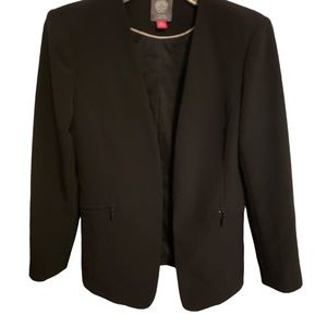 NWOT! VINCE CAMUTO Black Zip Pocket Flat Open Front Collar-less Blazer 0